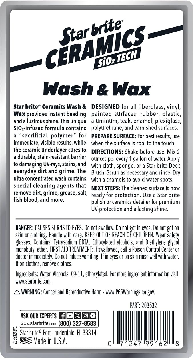STAR BRITE Ceramic Wash & Wax - Watermelon Scent - Ultimate Protection and Shine, SiO2-Infused, Repels Dirt, Grime, UV Damage - 32 oz (203532)