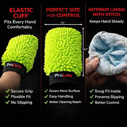 Microfiber Car Wash Mitt 2 Pack, Chenille Scratch-Free Wash Gloves, Ultra Soft, Highly Absorbent, 7.1” x 10.2”, Lint-Free, Reusable Auto Cleaning Mitt (Green)
