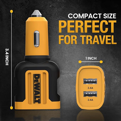 DEWALT Heavy Duty 24W USB Car Charger Adapter, Cigarette Lighter Adapter USBA Charger, Fast Charging Car Lighter USB Adapters, Cell Phone Automobile Chargers for iPhone, Samsung Galaxy, iPad