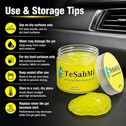 TeSabMi Car Cleaning Gel, Yellow, 160g | Reusable Cleaning Putty, Dust Slime, Air Vents & Dashboard Gaps, Cup Holders & Console Buttons, Vehicle Interior Detailing