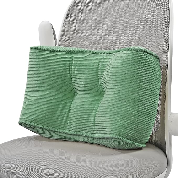 Lumbar Support Pillow for Office Chairs, Bite-Size Natural Latex Foam Back Support Pillow for Lower Back Pain Relief, Soft & Support Corduroy Desk Chair Cushion, M, Green
