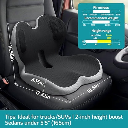 Trucker Seat Cushion, Car Seat Cushions with Lumbar Support Pillow, Ergonomic L-Shaped Orthopedic Memory Foam Pad for Long Driving Back Pain Sciatica Relief, Drivers Office Workers (Black+LGrey)