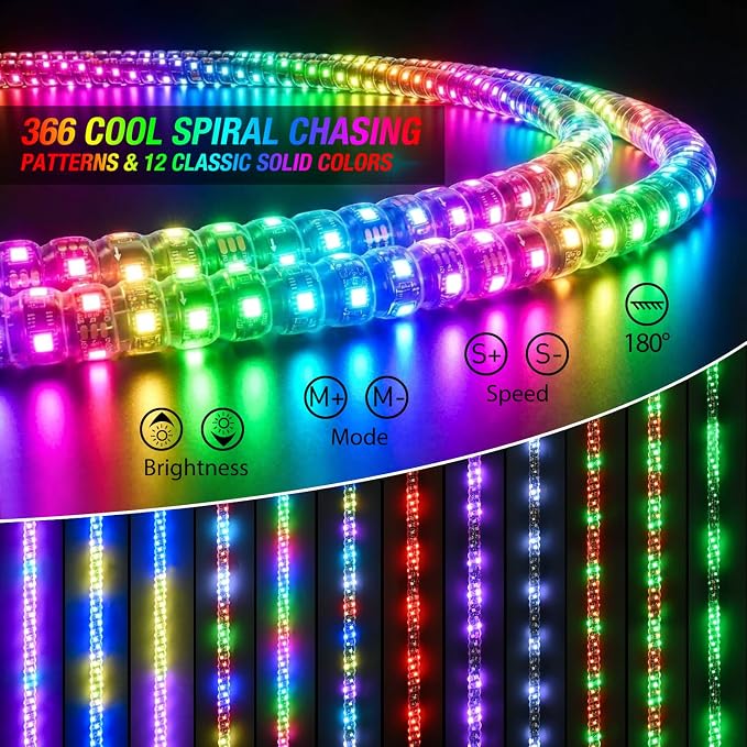 Nilight LED Whip Light 2PC 3FT Spiral RGB Antenna Whips with Spring Base, App/Remote Control DIY Chasing Patterns Brake & Reverse Turn Signal Lights for Side by Side ATV UTV RZR Can-Am Buggy Jeep