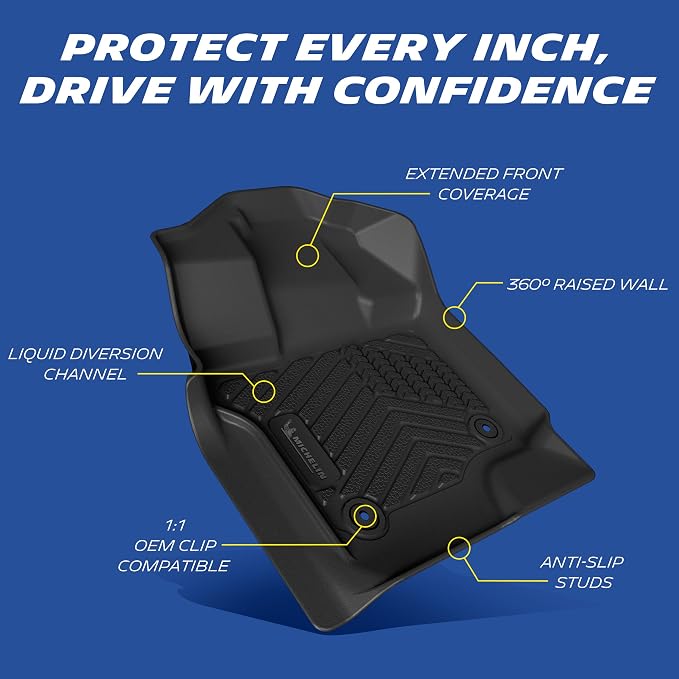 Michelin Vehicle Mats, All-Weather TPE Custom Fit Liner for 2015-2026 Ford F150/2022-2025 Lightning SuperCrew (2nd Row w/o Fold Flat Storage) Carpet Floor, Premier