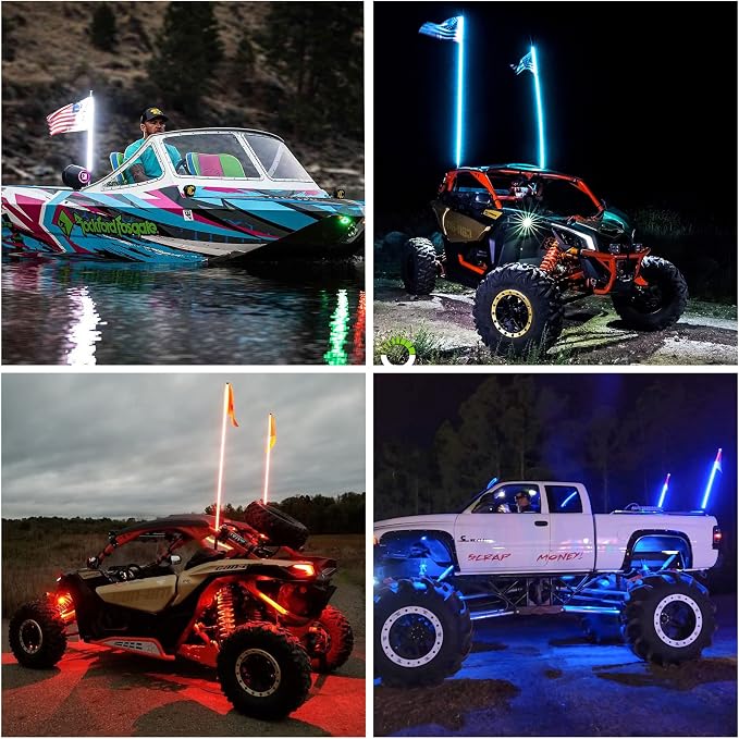 Ehaho 1 Pack 5FT Whip Lights, LED Whip Light with App & Remote Control, Spiral RGB Chasing Lighted Whips with Rocker Switch, Music Whip Light for UTV ATV Polaris RZR Can-Am SXS Truck