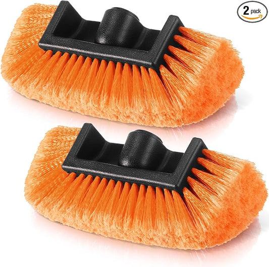 Tanlade 2 Pcs Car Wash Brush Head with Soft Detailing Bristle Flow Thru Car Cleaning Brush Exterior Wash Equipment for Auto Truck RV Boat Camper (10 Inch,Orange)