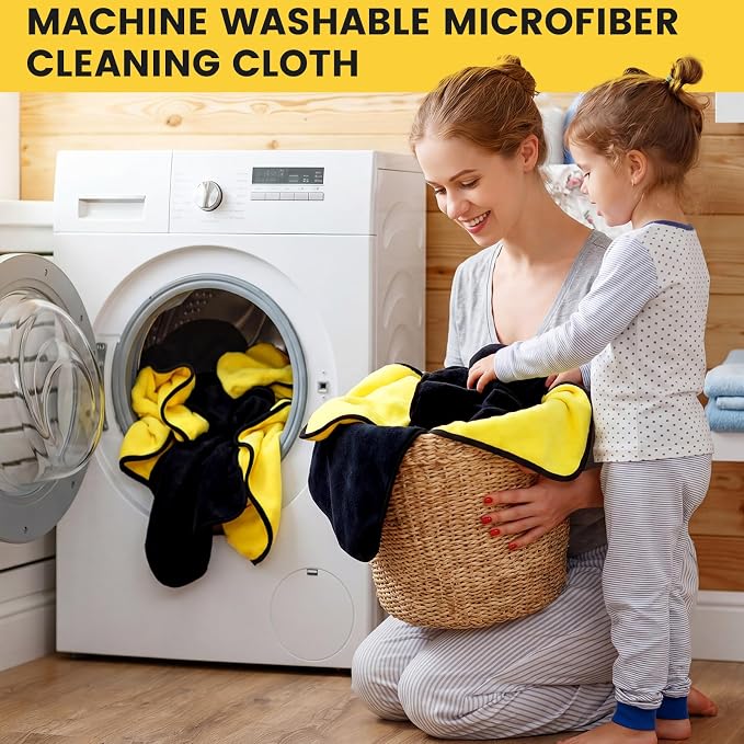 Tallew 60 Pcs Microfiber Towels: 16"x16" Microfiber Drying Towels Bulk Micro Fiber Car Cleaning Cloth for Cars Drying Washing Polishing Cleaning Household Supplies (Black,Yellow)