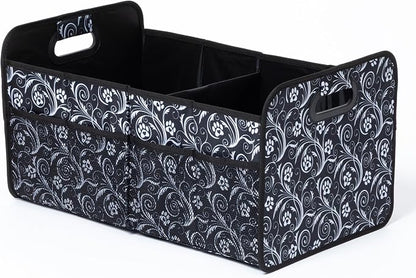 GreaterGood Paws Car Trunk Organizer Foldable Storage Bin with Handles Non Slip Base Pet Gear Travel Tote for SUV Truck (Flourish Paws)