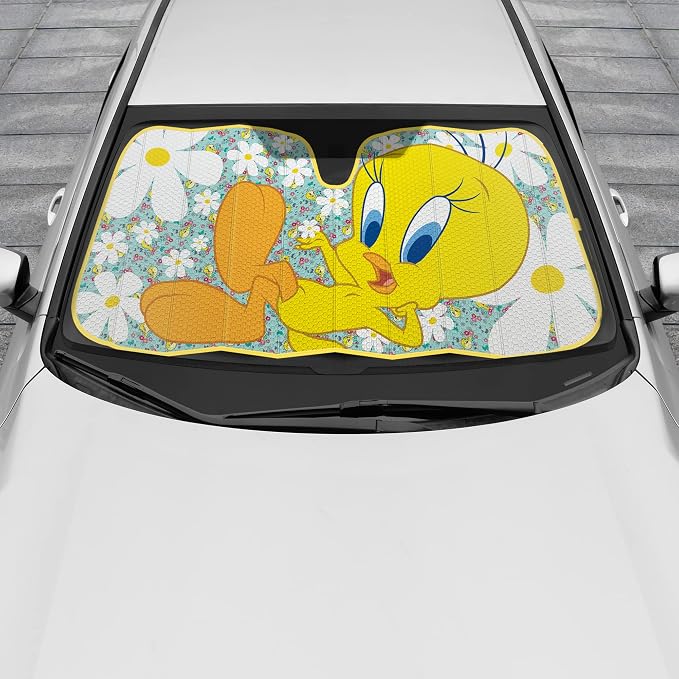 BDK New Tweety Bird Front Windshield Auto Shade, Accordion Folding Auto Sunshade for Car Truck SUV-Blocks UV Rays Sun Visor Protector, Keeps Your Vehicle Cool-58 x 27 Inch