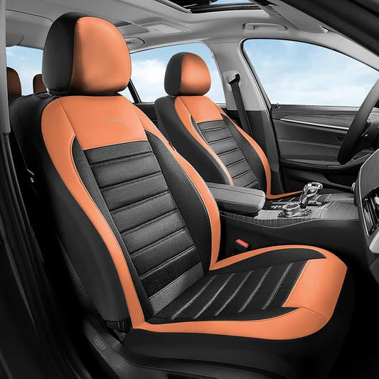 Coverado Car Seat Covers Front Seat, Luxury Leather Car Seat Protector, Automotive Front Mesh Seat Covers, Orange&Black Seat Cushion for SUV Sedan Truck