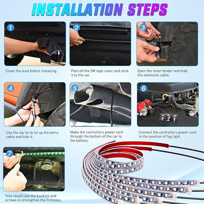 Nilight 6Pcs Car Underglow Neon Accent Strip Lights 300 LEDs RGB Multi Color DIY Sound Active Function Music Mode with APP Control and Remote for Van SUV Truck