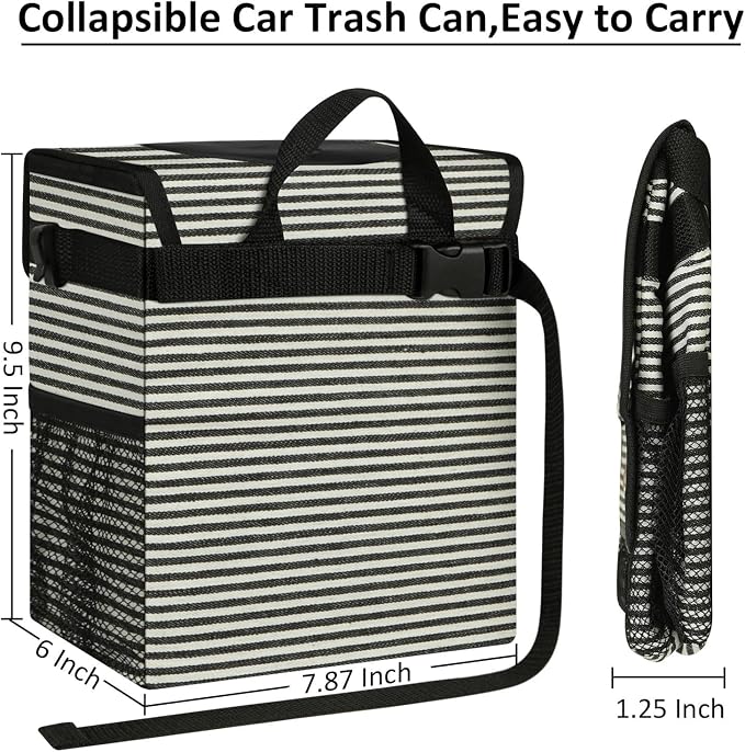 ELONGRIVER Car Trash Can for Car with Lid, Car Organizer Can Trash Bag Hanging Leak Proof Vehicle Trash Can (Stripe Print, 2 Gallons)