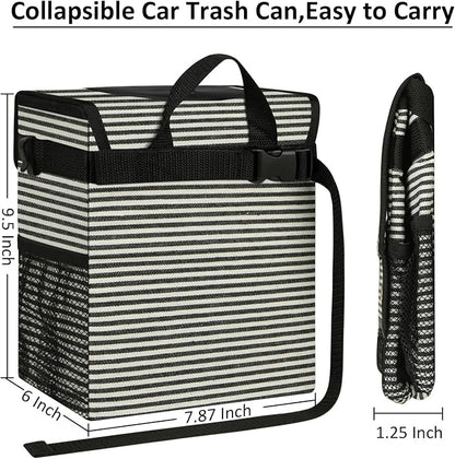 ELONGRIVER Car Trash Can for Car with Lid, Car Organizer Can Trash Bag Hanging Leak Proof Vehicle Trash Can (Stripe Print, 2 Gallons)