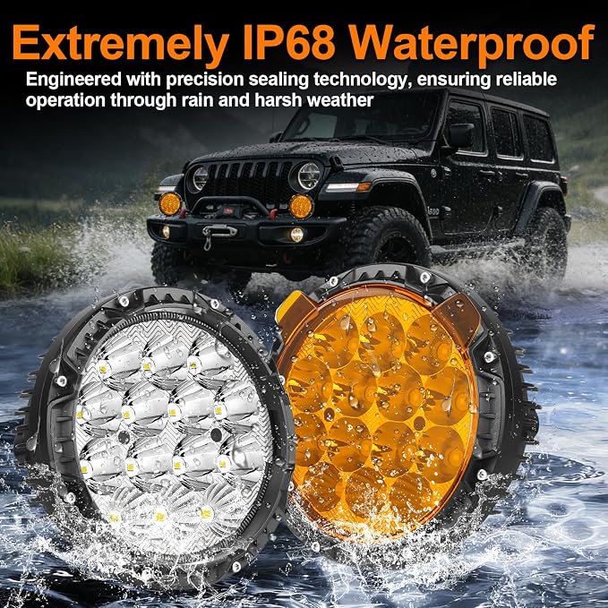 LIGBT 2PCS 5.6 Inch LED Driving Light Round 55W 5 Modes Dual Color Warning Offroad Driving Spot Lights IP68 Spot Flood Combo Fog Lights with Yellow Cover for Pickup SUV UTV ATV Trucks 4x4