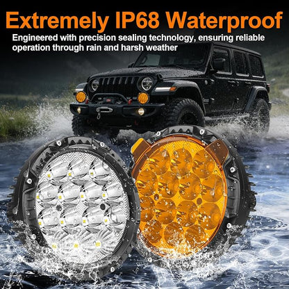 LIGBT 2PCS 5.6 Inch LED Driving Light Round 55W 5 Modes Dual Color Warning Offroad Driving Spot Lights IP68 Spot Flood Combo Fog Lights with Yellow Cover for Pickup SUV UTV ATV Trucks 4x4