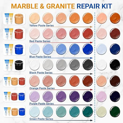 Marble Countertop Repair Kit, 160g/5.64oz Tile Repair Kit for Granite Quartz Acrylic Ceramic Stone and Fill Hole Chips Crack Scratches Dents, Reattaches Missing Edges on Countertops (Color Match)