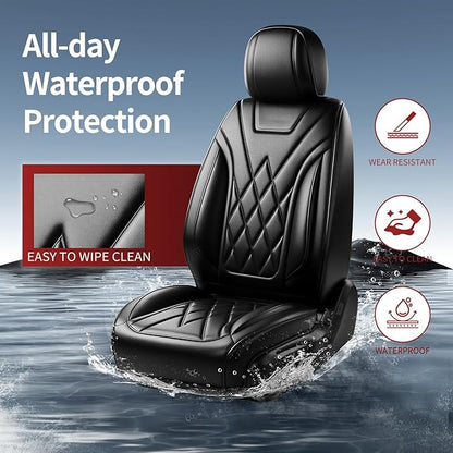 Car Seat Covers Compatible with Hyundai Ioniq 2017-2026 - Waterproof & Breathable Luxury Leather All-Weather Seat Cushions Protectors, Airbag Compatible, Only 2 Front seat Covers (Black)