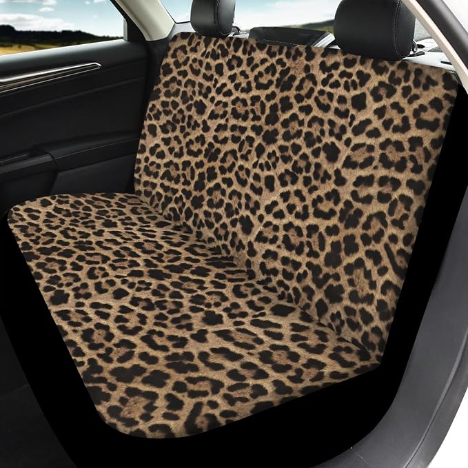 Brown Leopard Print Car Seat Covers Full Set,Abstract Cheetah Pattern Wild Animal Skin Texture Vehicle Front Rear Bench Cushion Protectors Auto Interior Accessories Universal Fit for Trucks