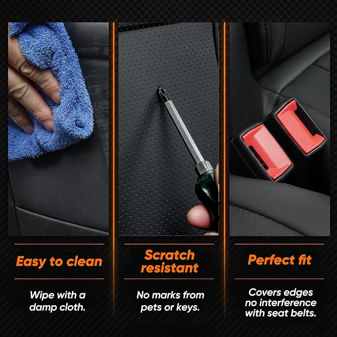 DrCarNow Super Cover Rear Seat Covers for Toyota Tundra 2014–2021 CrewMax (Rear Seats Only), Full Coverage Leather Seat Protectors for Tundra with Carbon Fiber, Truck Pickup Interior Accessories