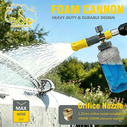ESP Foam Cannon for Pressure Washer, Snow Foam Gun Car Wash, 1.25mm Nozzle, Adjustable Foam, Transparent Graduated Bottle, Stainless Steel Quick Connect, Fits 120-280 Bar