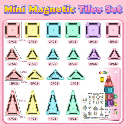 ORZbb Mini Magnetic Tiles Toddler Travel Essentials Set with Case, Magnetic Blocks Building Montessori Educational Learning Sensory Preschool Toys for 3+ Year Old Boys Girls Birthday Gifts