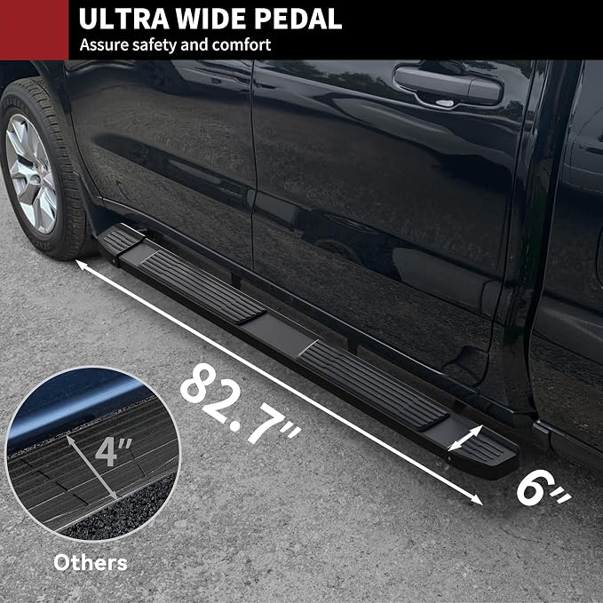 YITAMOTOR 6 Inch Running Boards Compatible with 2019-2026 Chevy Silverado/GMC Sierra 1500 Crew Cab, 2020-2026 2500HD 3500HD (Excl. 2019 1500 LD), Stainless Steel Side Steps Black Nerf Bars