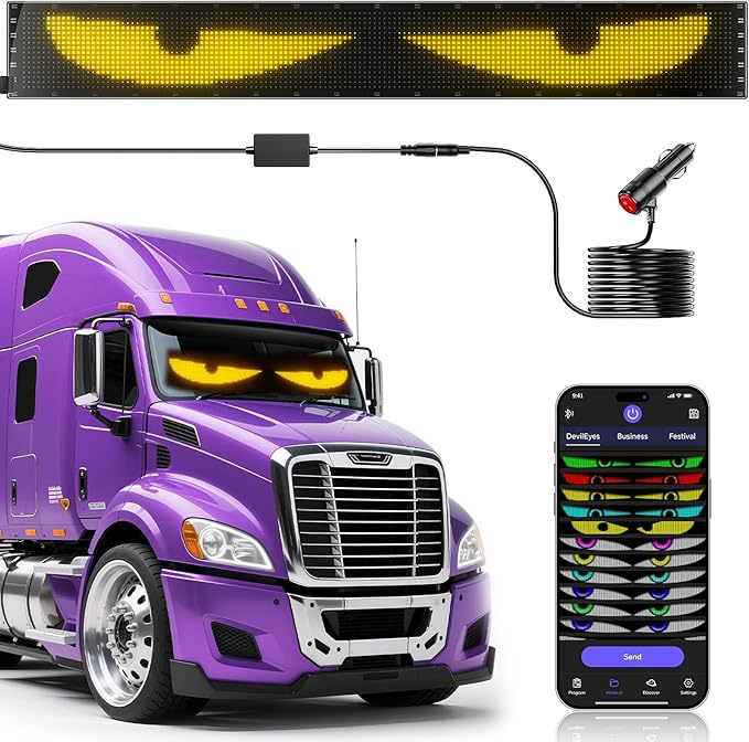 Devil Eyes Light for Cars,Flexible Scrolling Programmable LED Signs,LED Eyes for Truck Windshield,Custom Editor Colours,Animations,Text