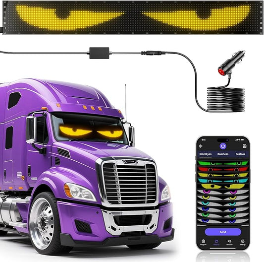 Devil Eyes Light for Cars,Flexible Scrolling Programmable LED Signs,LED Eyes for Truck Windshield,Custom Editor Colours,Animations,Text