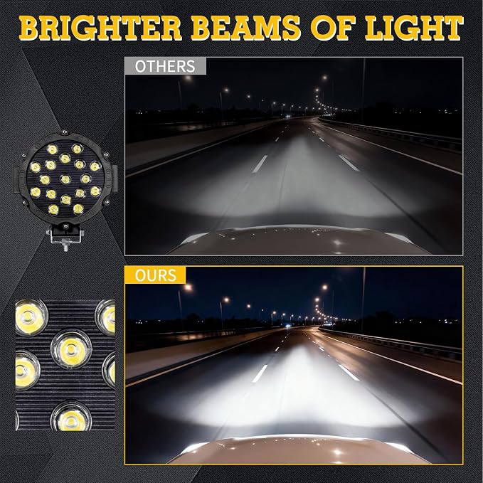 Round Off Road Led Lights 7 Inch 51W 2pcs Round Spot Light Off Road Driving Work Lamp Bumper Roof Fog Lights Fit for Jeep, ATV, SUV, Truck, Hunters (Black)