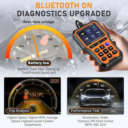 AMTIFO OBD2 Scanner Bluetooth Diagnostic Tool - iOS/Android Compatible, Real-Time Data, Battery Tester, Plug and Play, Emissions Readiness for Car Owners & Mechanics