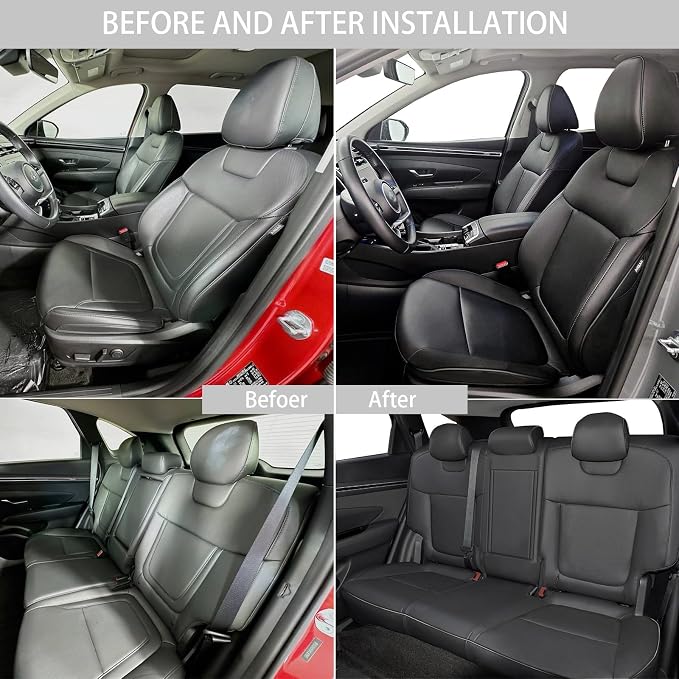TTX LIGHTING Custom Fit Seat Covers for Hyundai Tucson 2022 2023 2024 Hybrid -Faux Leather Full Set Compatible Airbag Car Seat Protector Black（Just for Hybrid ONLY