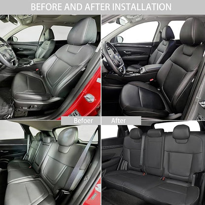 TTX LIGHTING Custom Fit Seat Covers for Hyundai Tucson 2022 2023 2024 Hybrid -Faux Leather Full Set Compatible Airbag Car Seat Protector Black（Just for Hybrid ONLY