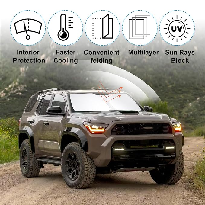 TINGLU Sun Shade for Toyota 4Runner 2025 2026 Accessories Windshield Sun Shade Window Shade UV Rays Protection Sun Visor Cover with Steering Wheel Sunshade Storage Bag