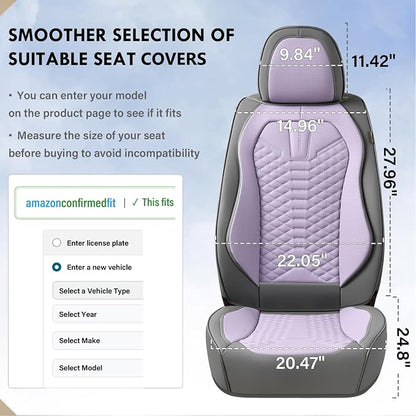 Coverado Car Seat Covers, Front Seat Cover, Waterproof Nappa Leather Seat Covers for Cars, Driver Car Seat Protectors, Gray and Purple Automotive Seat Covers Universal Fit for Most Cars