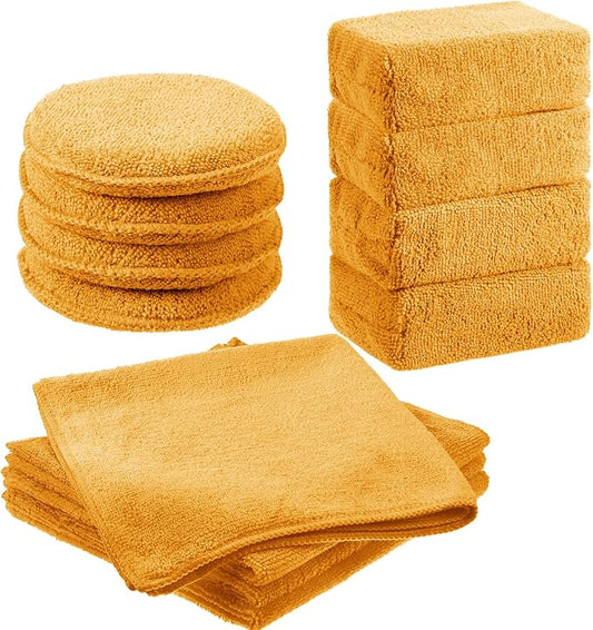 Tallew 12 Pack Microfiber Applicator Pad Microfiber Sponge for Car Include Round Wax Microfiber Applicator Rectangle Car Drying Towel Exterior Auto Detailing Kit for Cleaning (Orange)