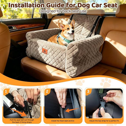 Dog Car Seat for Medium/Large Dogs up to 60 lbs, Memory Foam Dog Booster Seat with Thick Cushion, Pet Car Seat for Back with Detachable Washable Cover, Storage Pockets for SUV, Pick Up, Trunk, Khaki