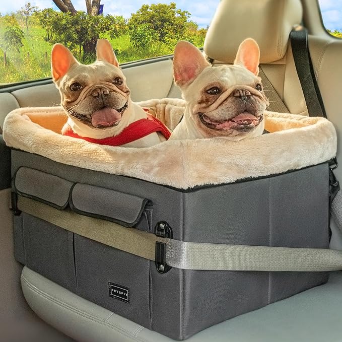 Petsfit Dog Car Seat for Medium Dogs or 2 Small Dogs, Upgraded Dog Booster Car Seat for Front and Back Seats with 2 Safety Leashes (Medium, Deep Grey)