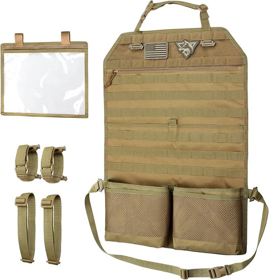 WYNEX Car Seat Organizer, Molle Backseat Cover Organizer Protector with Sling Rack, Visual Pocket and Patch, Universal Vehicle Fits for F150, Jeeps, Pickups & Trucks for Road Trips