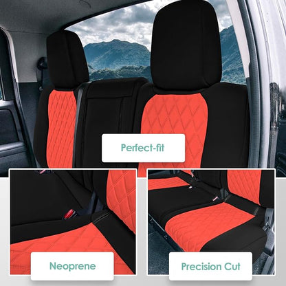 FH Group Custom Fit Car Seat Covers Specifically Made for 2022-2026 Nissan Frontier, Rear Set Red Ultraflex Neoprene Waterproof Automotive Seat Covers for Pickup Truck, Nissan Accessories