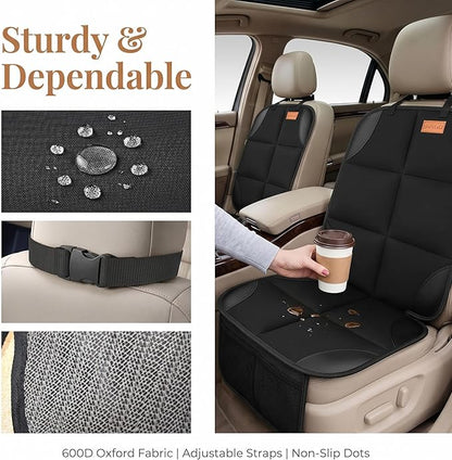 SMART ELF Car Seat Protector, 2Pack Seat Protector Protect Child Seats with Thickest Padding and Non-Slip Backing Mesh Pockets for Baby and Pet,Sedan SUV Truck (Black)