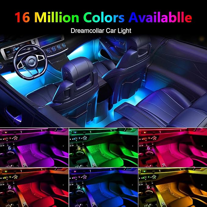 Acrylic Interior Car Lights, Car Accessories 10 in 1 Car LED Strip Lights with APP Control, 175 inches 593 LEDs Fiber Optic Lights, RGB Neon Car Ambient Lighting Kits