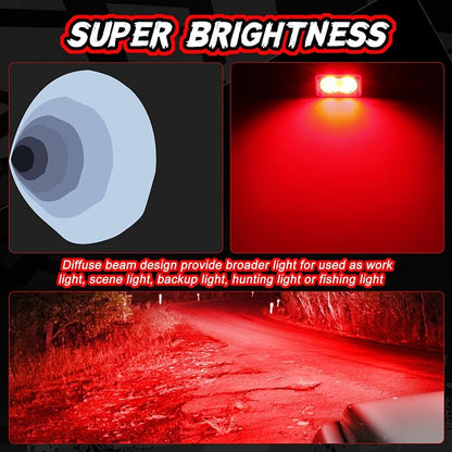 Red LED Pod Lights 3 Inch 2PCS Auxiliary Rear Fog Light Cube Off Road Backup Driving Light Bar Red Hunting Fishing Emergency Safety Signal Work Lights for Truck UTV Pickup Boat