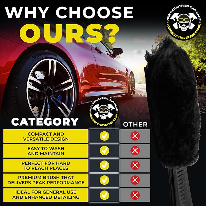 Wheel & Tire Cleaning Brush | Heavy-Duty Bristles | Deep Clean Tires, Rims, Wheel Wells & Engine Bays | Safe on All Finishes | Non-Slip Ergonomic Grip | Scratch Free
