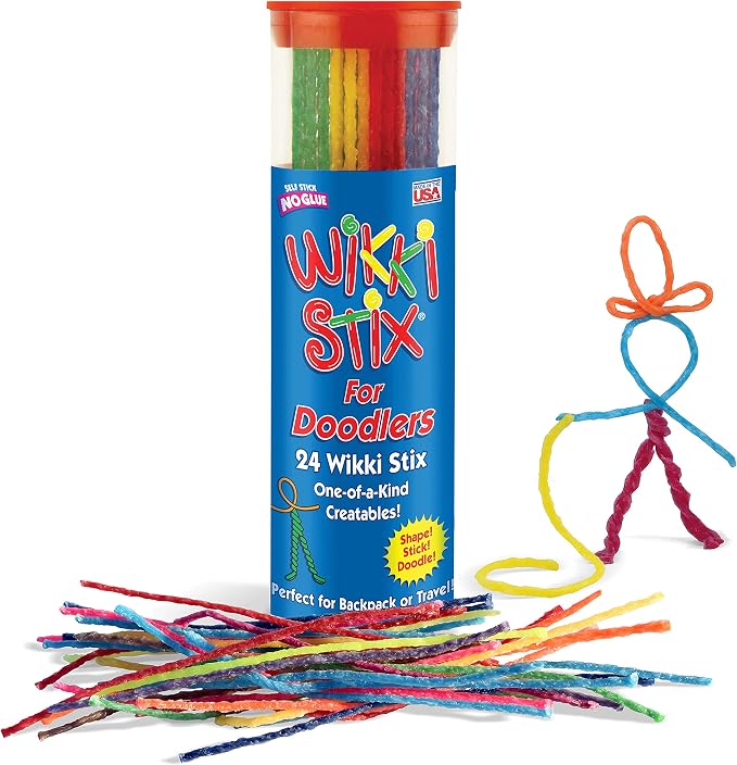 Wikki Stix Doodler Travel Toy for Kids – 24 Reusable Wax Sticks for Sensory Play, Screen-Free Airplane & Road Trip Activity, Mess-Free Fidget Craft for Ages 3+ Made in USA
