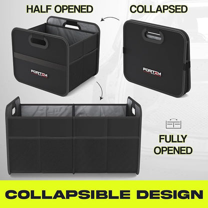 FORTEM Car Trunk Organizer, Collapsible Two Compartment Organizer, Foldable SUV & Truck Storage for Car Accessories for Women Men, Non Slip Bottom, Sturdy Side Walls, Strong Handles, 45L