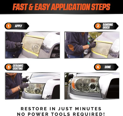 BEAM BRIGHT Ceramic Headlight Restoration Kit – Car Headlights Cleaner & Restorer for Cloudy, Yellowed Headlights - with UV Protection for Durable Clarity & Shine - No Power Tools Needed