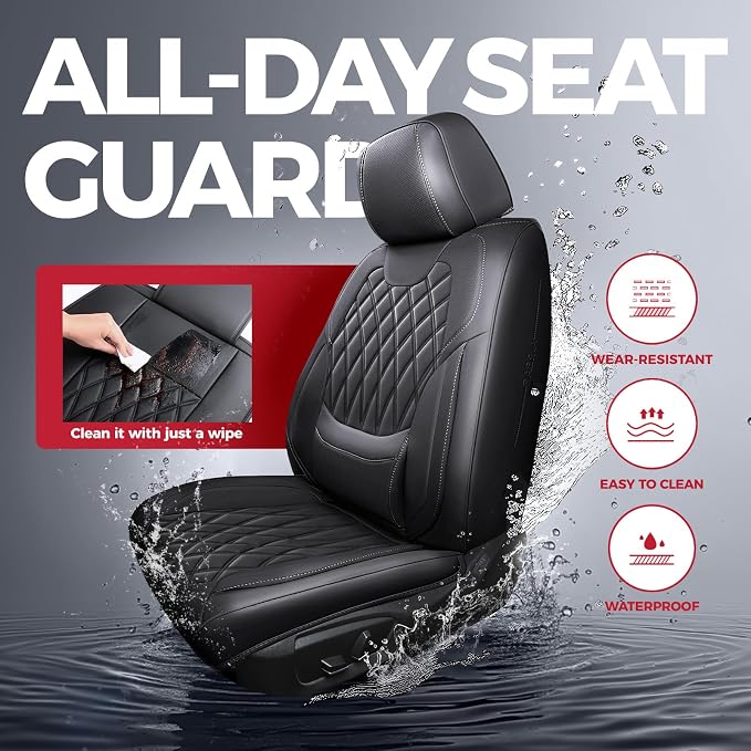 FREESOO Black Car Seat Covers Full Set - Faux Nappa Leather Seat Covers for Cars, Ultra Breathable Waterproof Front Seats Protector with Lumbar Support, Universal Fit for Automotive Sedan SUVs Pickups