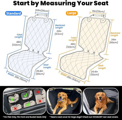 VIVAGLORY Front Dog Seat Covers, 1PACK No-Skirt Design Quilted & Durable 600D Oxford Pet Front Seat Cover with Anti-Slip Backing, Fits Most Cars, SUVs & MPVs, Grey