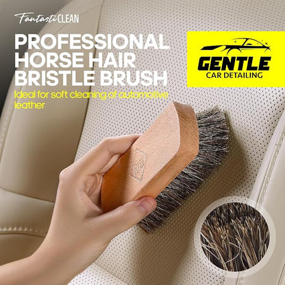 Fantasticlean 9PC Car Detailing Kit，Boars Hair Brush，Horse Hair Bristle，Suede-Coral Cloth，Car Dust Brush，Microfiber Towel & Applicator，Scratch-Free & Ultra-Soft for Leather, Seats & Interior Cleaning