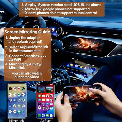 4in1 Wireless Carplay Adapter for Apple iPhone Android Auto,Airplay Screen Mirror Link Bluetooth Carplay Adapter for Video YouTube Tiktok,WiFi Dual Core,Mini Car Play USB Dongle,Fast,No Latency